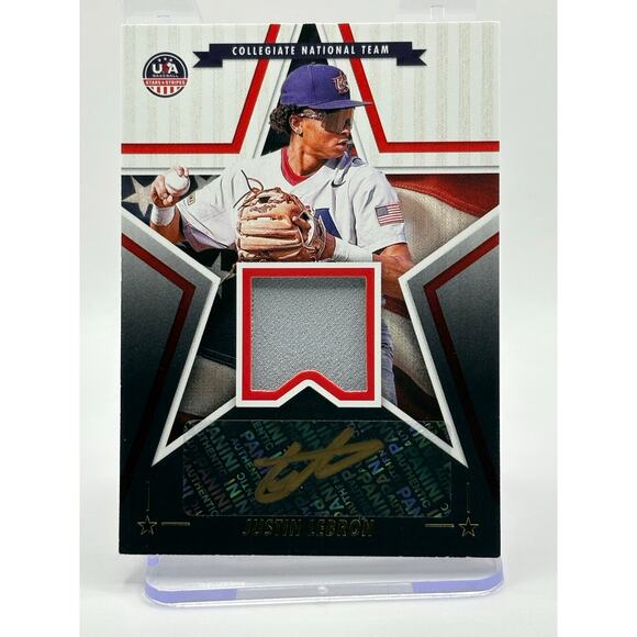 2025 Panini Stars and Stripes Justin Lebron Black Gold Patch Auto USA Baseball - Picture 1 of 2